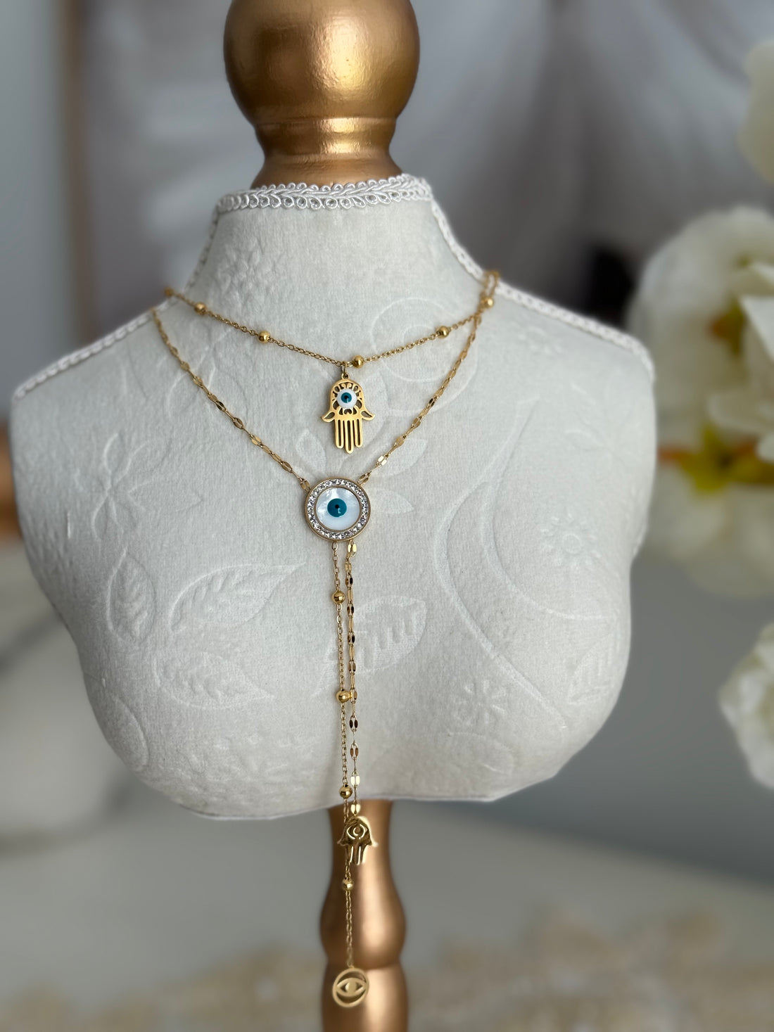 Palm Hand with Evil Eye Necklace