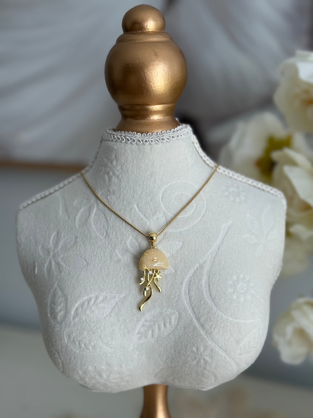 Diamond Orange Jellyfish Necklace