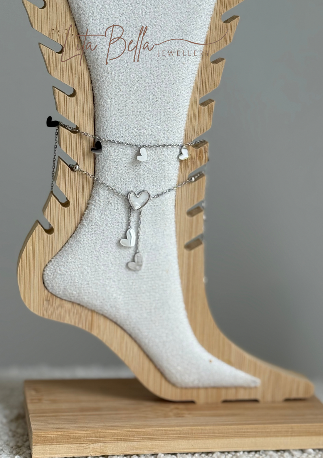 Silver White Heart Anklet