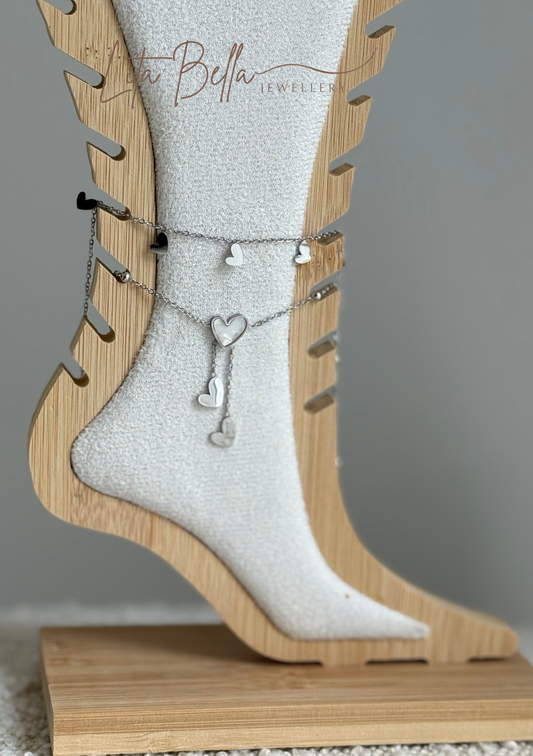 Silver White Heart Anklet