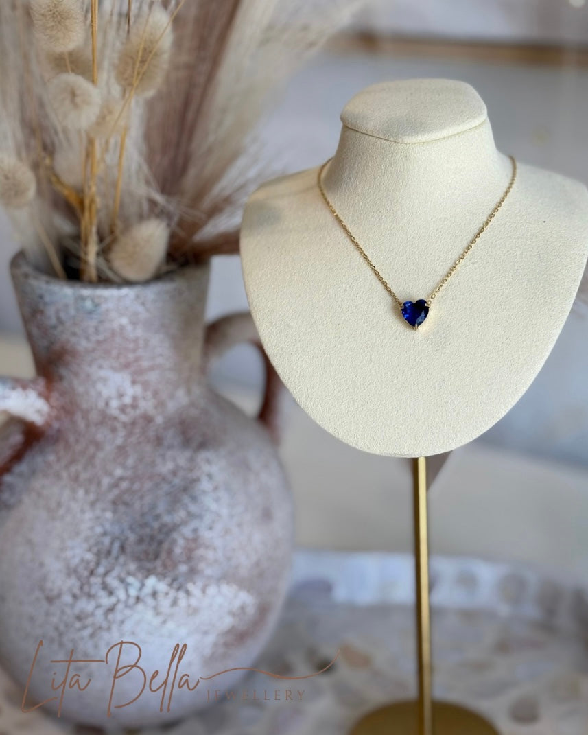 Blue Tiny Heart Necklace