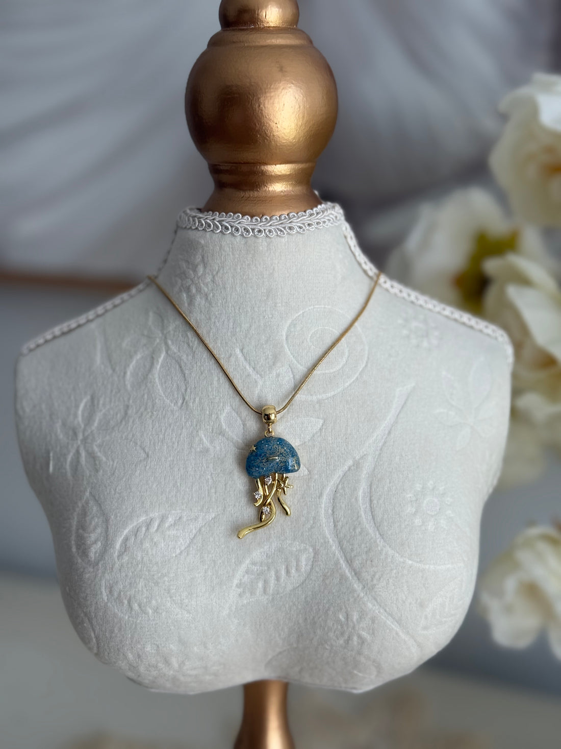 White Diamond Blue Jellyfish Necklace