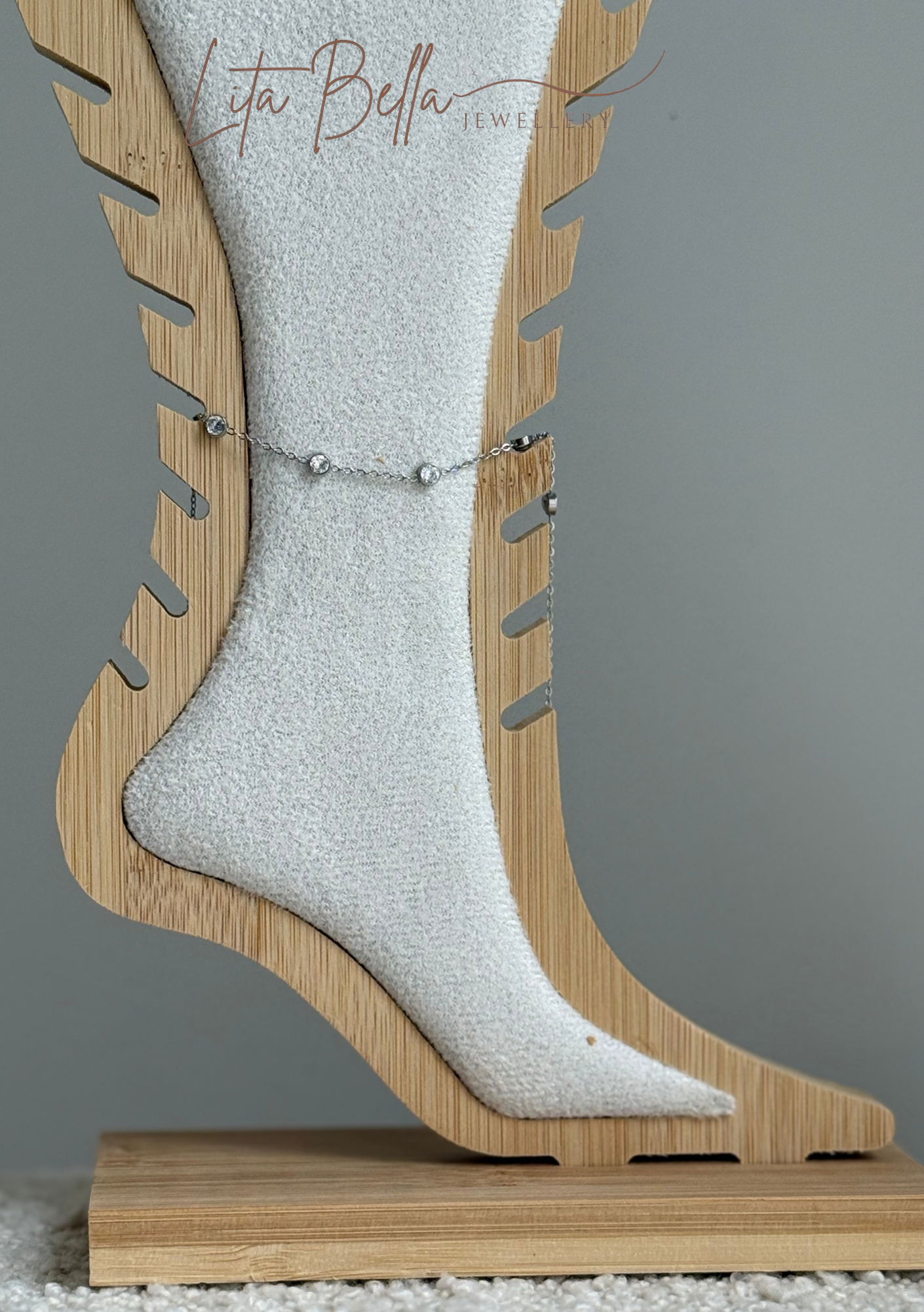 Silver White Clear Stone Anklet